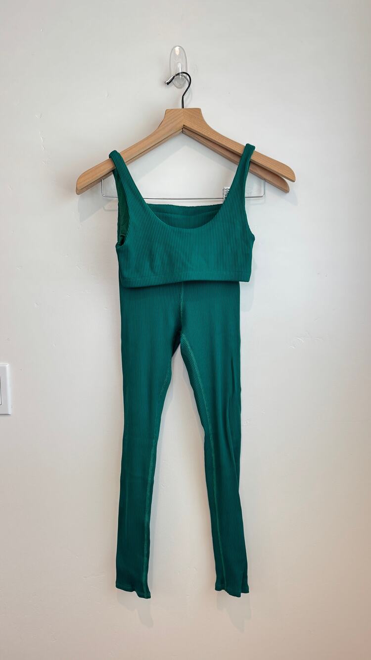 Carbon38 Ribbed Sports Bra & Leggings Set Color Malachite Size XS - Picture 1 of 13